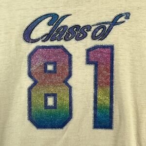 CLASS OF 81 Shirt Mens XL CHED Single Stitch Rainbow Glitter Iron On USA VTG